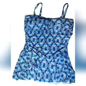 Chaps Blue Patterned Women's One Piece Swimsuit